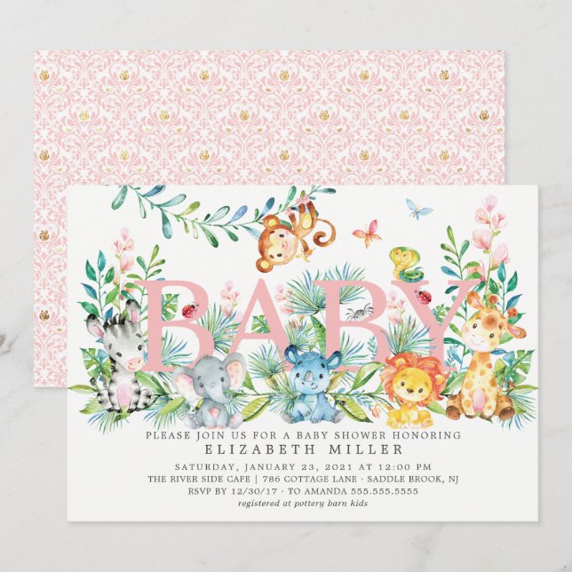 Sweet Jungle Animals Baby Shower Invitation (Front/Back)
