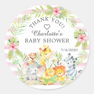 Sweet Jungle Animals Baby Shower Thank You Favour Classic Round Sticker