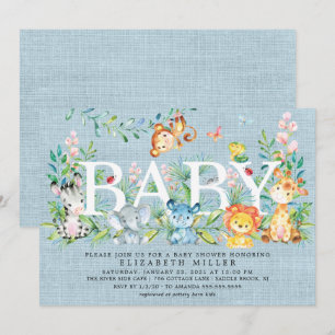Sweet Jungle Animals Boys Baby Shower Invitation