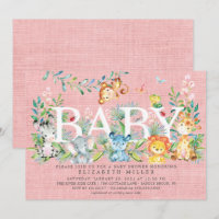Sweet Jungle Animals Girls Baby Shower Invitation