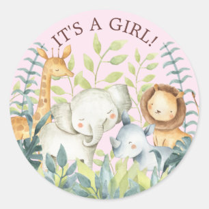 Sweet Jungle Animals It' a GIRL Favour Sticker