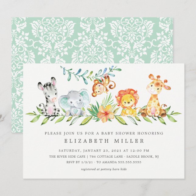 Sweet Jungle Animals Neutral Baby Shower Invitatio Invitation (Front/Back)