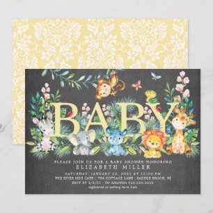 Sweet Jungle Animals Neutral Baby Shower Invitation