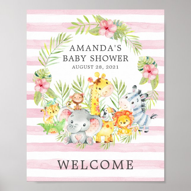 Sweet Jungle Animals Welcome Baby Shower Poster (Front)
