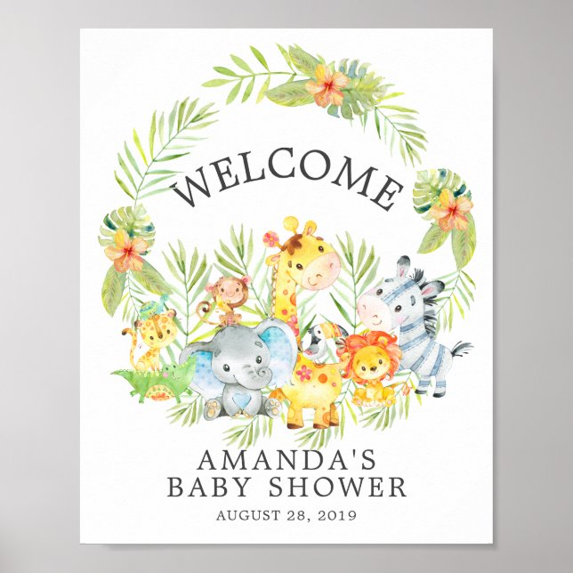 Sweet Jungle Animals Welcome Baby Shower Poster (Front)