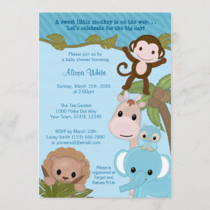Sweet Jungle Babies Baby Shower Invitation blue