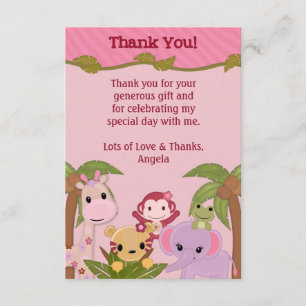 Sweet Jungle Babies PINK Shower Thank You FLAT Card