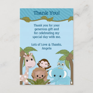 Sweet Jungle Babies Shower Thank You (FLAT style) Card