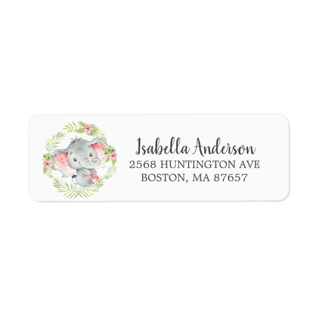 Sweet Jungle Elephant Baby Shower Address Label (Front)