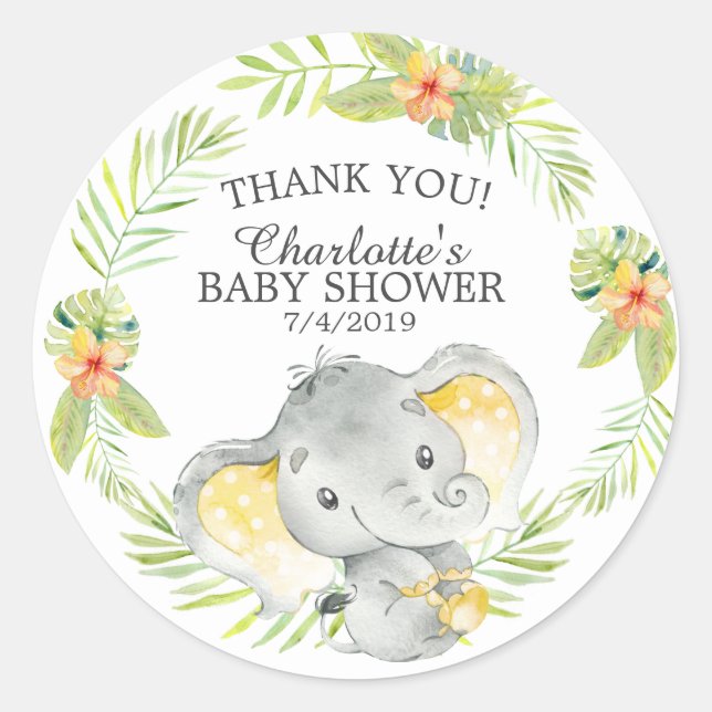 Sweet Jungle Elephant Baby Shower Thank You Favour Classic Round Sticker (Front)