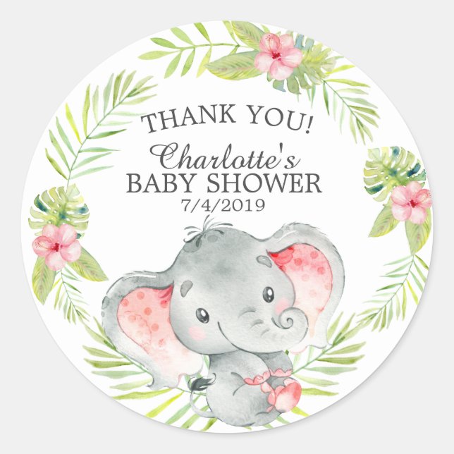Sweet Jungle Elephant Baby Shower Thank You Favour Classic Round Sticker (Front)