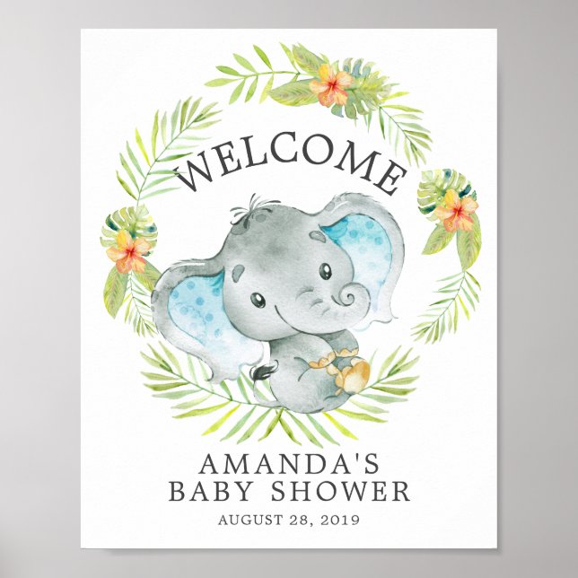 Sweet Jungle Elephant Welcome Baby Shower Poster (Front)