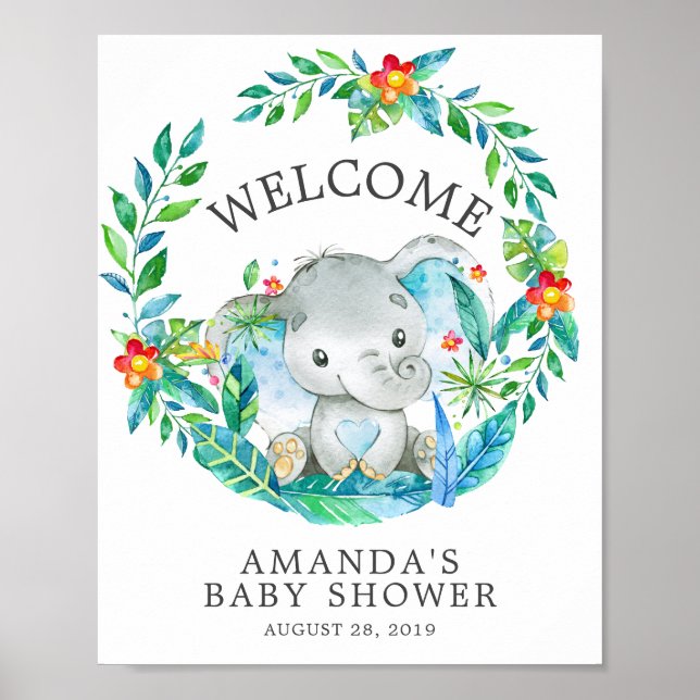 Sweet Jungle Elephant Welcome Baby Shower Poster (Front)