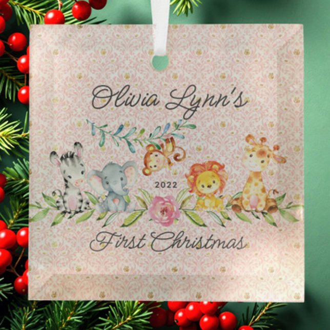 Sweet Jungle Photo Baby's First Christmas Glass Tree Decoration (Creator Uploaded)
