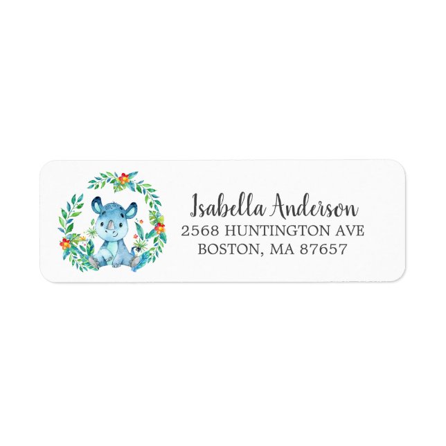 Sweet Jungle Rhino Baby Shower Address Label (Front)