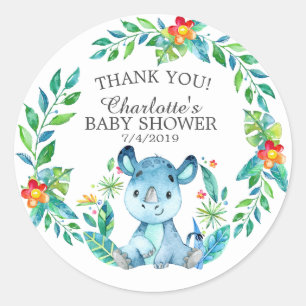 Sweet Jungle Rhino Baby Shower Thank You Favour Classic Round Sticker