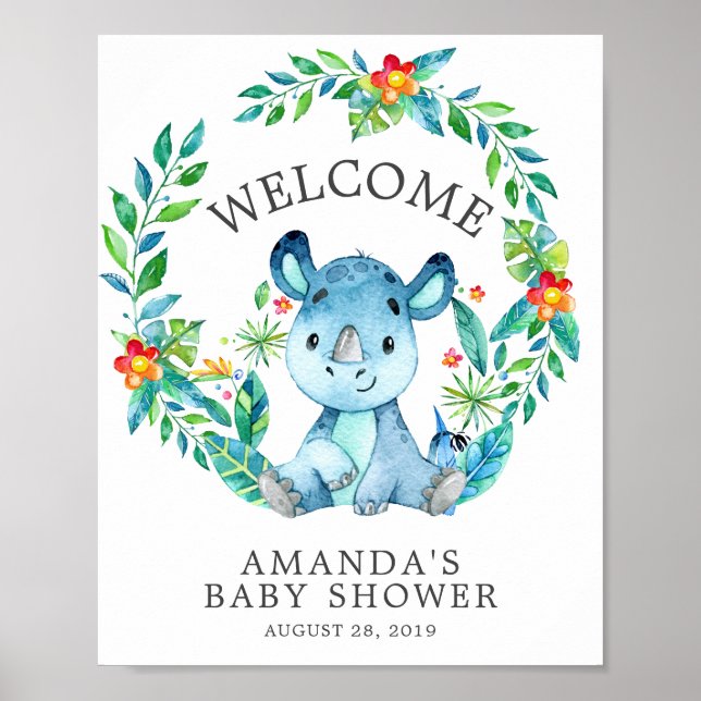 Sweet Jungle Rhino Welcome Baby Shower Poster (Front)