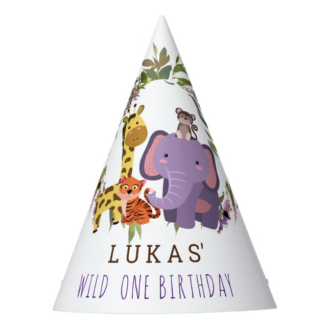 Sweet Jungle Safari Animal 1st Birthday Party Hat (Front)