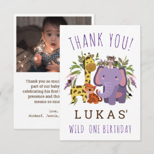 Sweet Jungle Safari Animal 1st Birthday Party Thank You Card