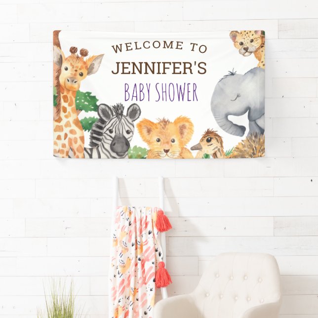 Sweet Jungle Safari Animal Wild One Baby Shower Banner (Insitu)