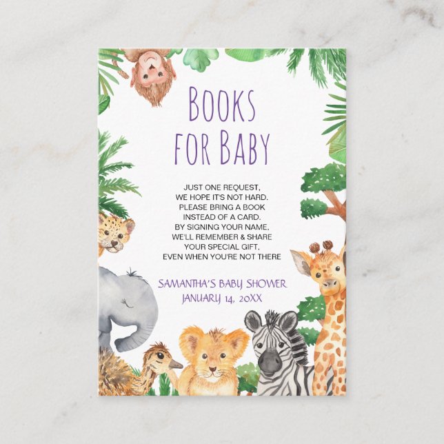 Sweet Jungle Safari Bring a Book Card Baby Shower (Front)