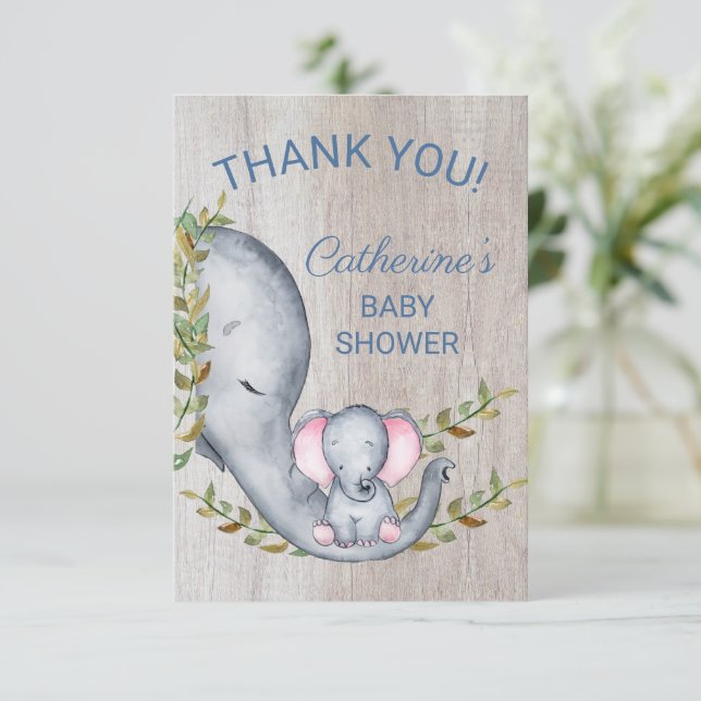 Sweet Jungle Safari Elephant Baby Shower Thank You Card (Standing Front)