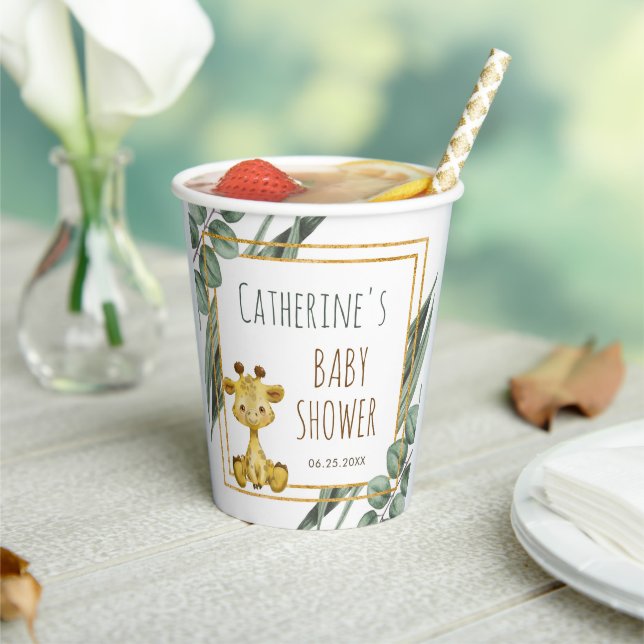 Sweet Jungle Safari Giraffe Botanical Baby Shower Paper Cups (Insitu)
