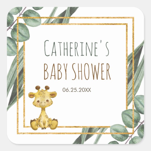 Sweet Jungle Safari Giraffe Botanical Baby Shower Square Sticker (Front)