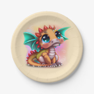 Sweet Kawaii Baby Dragon Paper Plate