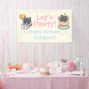 Sweet Kawaii Black Cat Birthday Party Banner