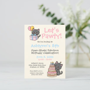 Sweet Kawaii Black Cat Birthday Party Postcard