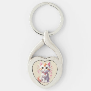 Sweet Kawaii Cat with Big Eyes Key Ring