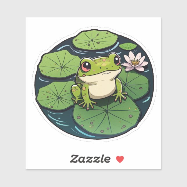 Sweet Kawaii Frog on Lily Pad Sticker, Cute Frog (Sheet)