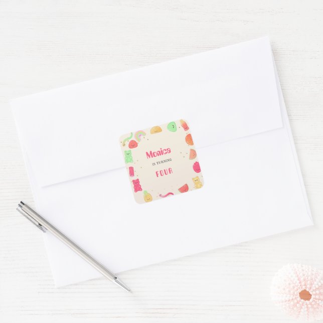 Sweet kawaii gummi candies birthday square sticker (Envelope)