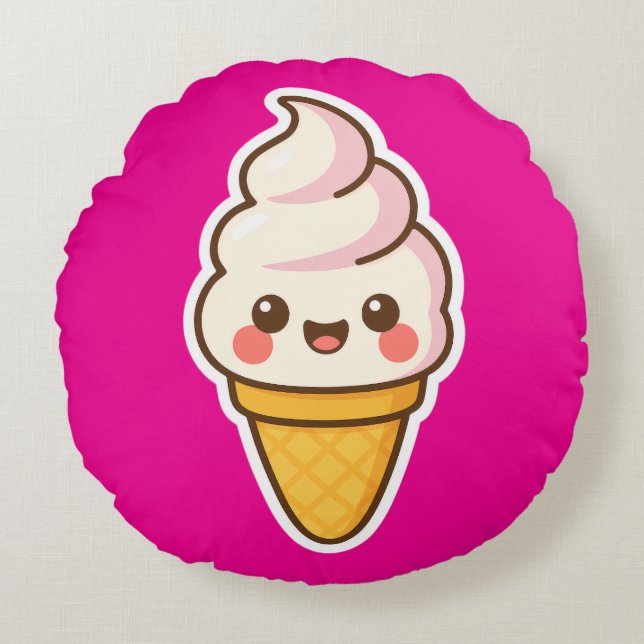 Sweet Kawaii Ice Cream Round Cushion (Front)