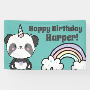 Sweet Kawaii Panda Unicorn Rainbow Birthday  Banner