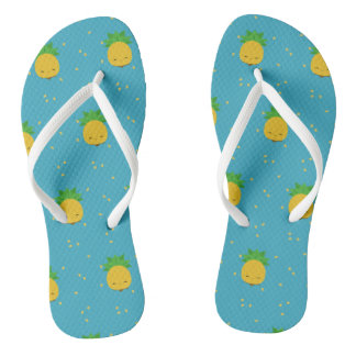 Sweet kawaii pineapple blue white flip-flops flip flops