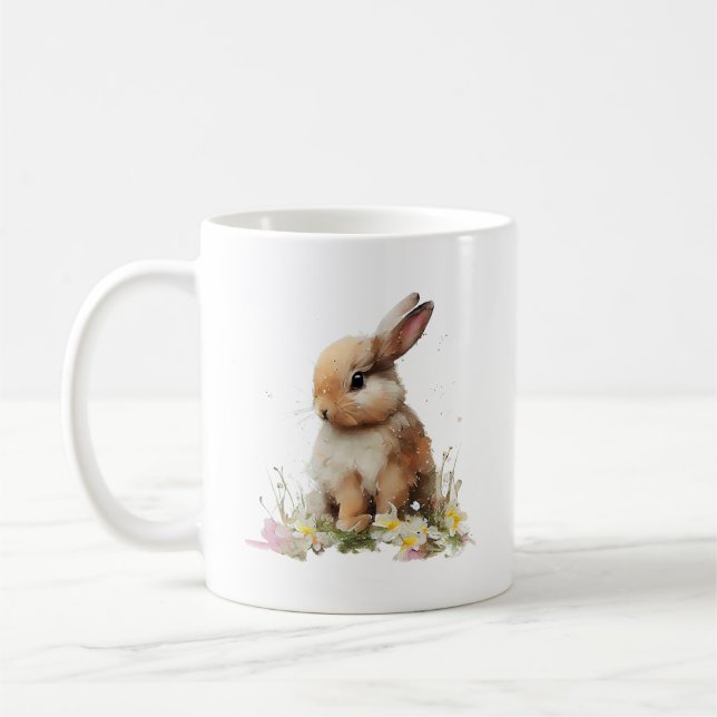 Sweet Kind Baby Bunny Rabbit with Flowers  Coffee Mug (Left)