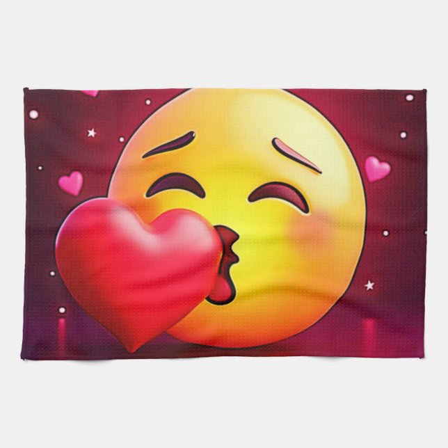 Sweet Kiss Heart Emoji Tea Towel (Horizontal)