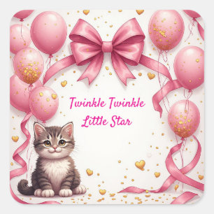 Sweet Kitten Baby Shower Party 🎀 Square Sticker