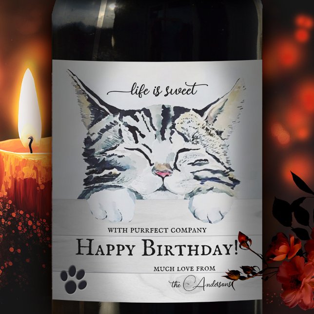Sweet Kitten Cute Birthday Wine Label (Creator Uploaded)