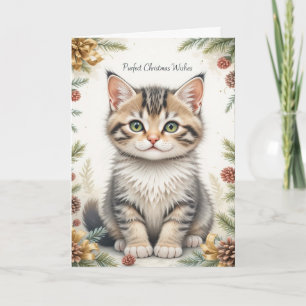 Sweet Kitten Floral Christmas Cute Pastel  Card
