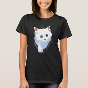 Sweet Kitten Torn Cloth Apparel White Cute Cat T-Shirt