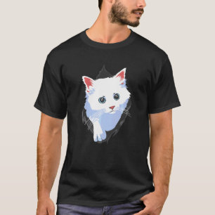 Sweet Kitten Torn Cloth Apparel White Cute Cat T-Shirt