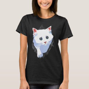 Sweet Kitten Torn Cloth Apparel White Cute Cat T-Shirt