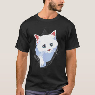 Sweet Kitten Torn Cloth Apparel White Cute Cat T-Shirt