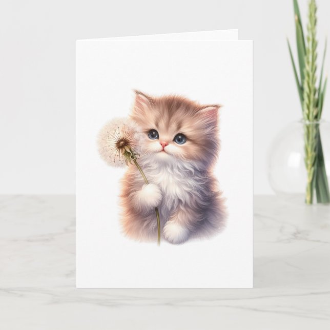 Sweet Kitten with Daisy – Adorable Blank Greeting  Card (Front)