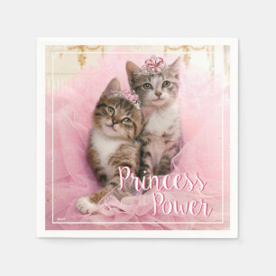 Sweet Kittens in Tiaras and Pink Sparkly Tutu Napkin