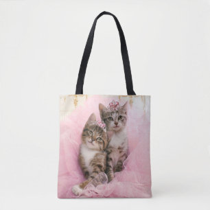 Sweet Kittens in Tiaras and Pink Sparkly Tutu Tote Bag