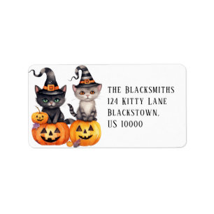 Sweet Kittens on Pumpkins Halloween Address Label